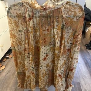 Sezane sheer floral blouse with tie-neck